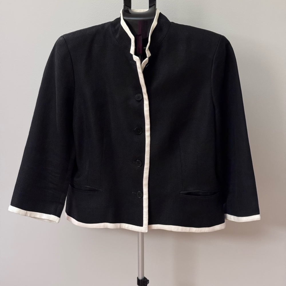Ralph Lauren Black with White Trim Peplum Women Jacket Size 16